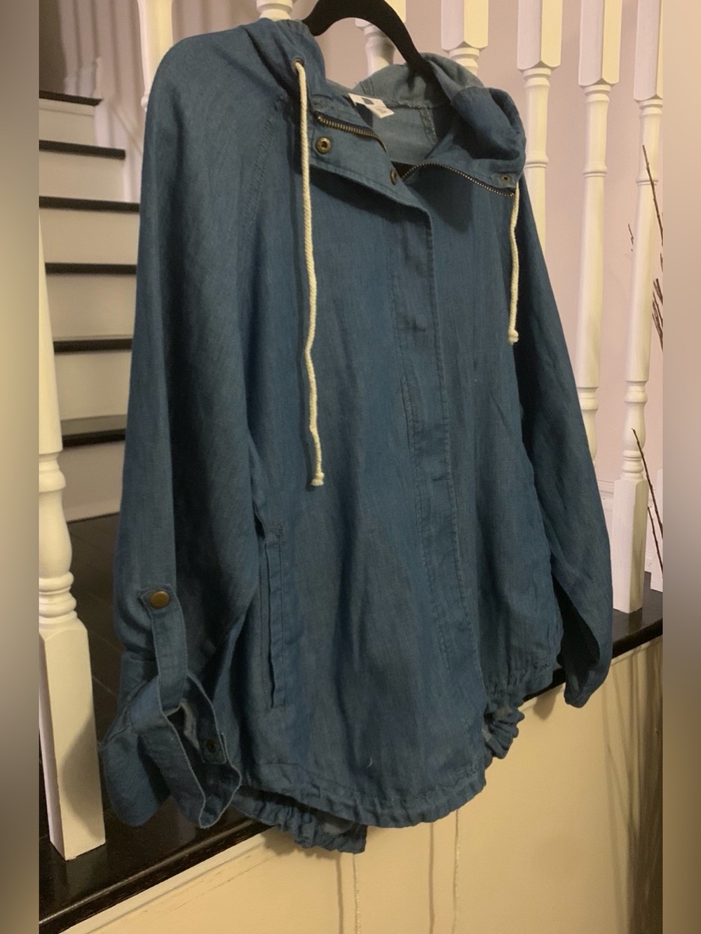 Blue Hooded Anorak Jacket with Drawstring